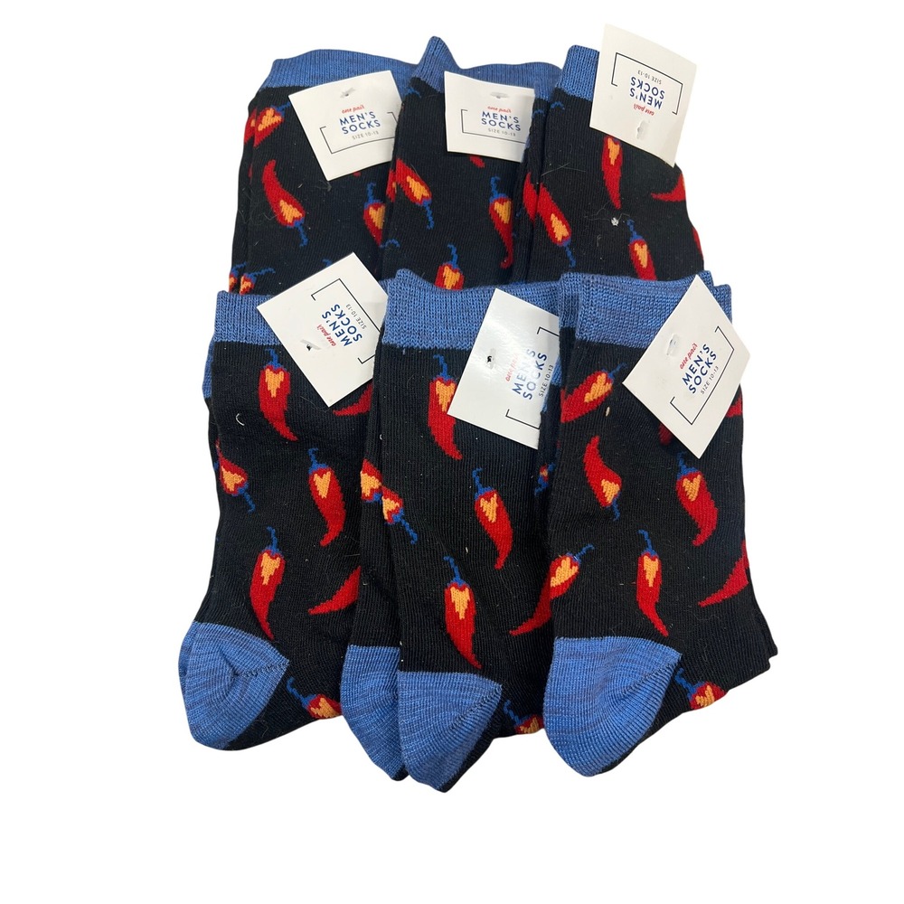 Men's Novelty Socks 6 Pair Chili Pepper Socks Size 10-13 New with‎ Tags